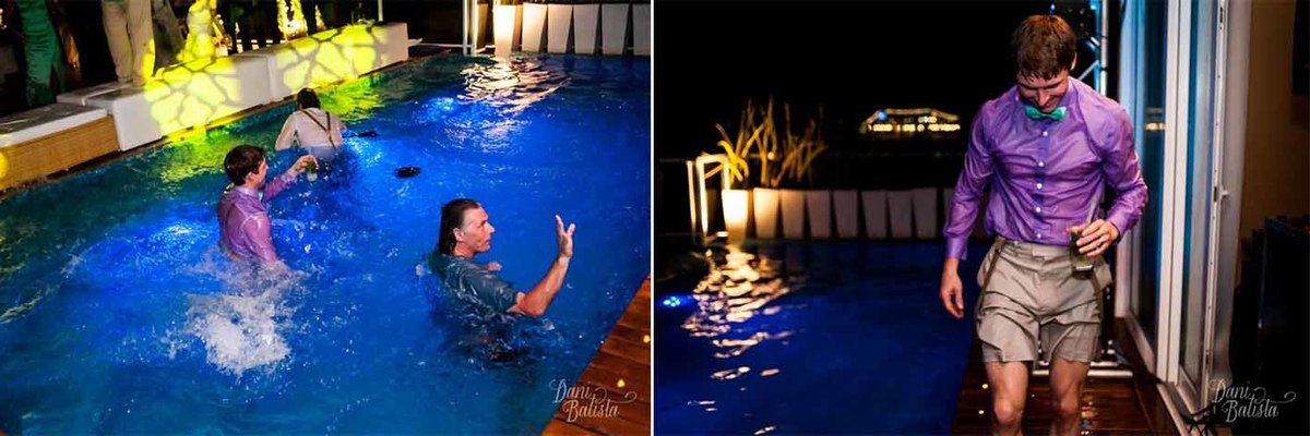 noiva na piscina durante festa de casamento em buzios