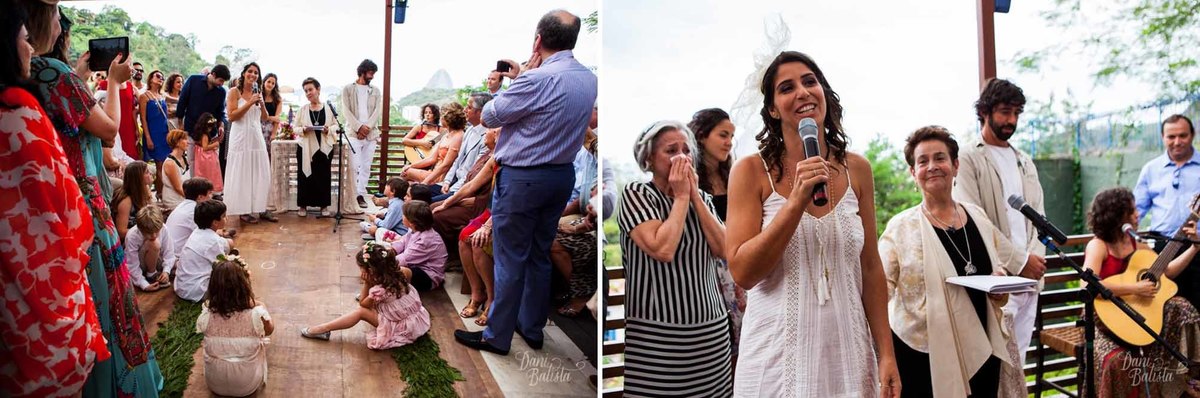 noiva cantando na cerimonia de casamento em casa santa teresa