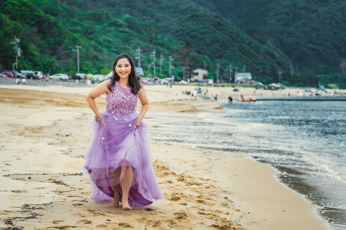 ensaio 15 anos no japao, ensaio na praia de debutante no japao, ensaio em Fukui, ensaio diferente na praia 