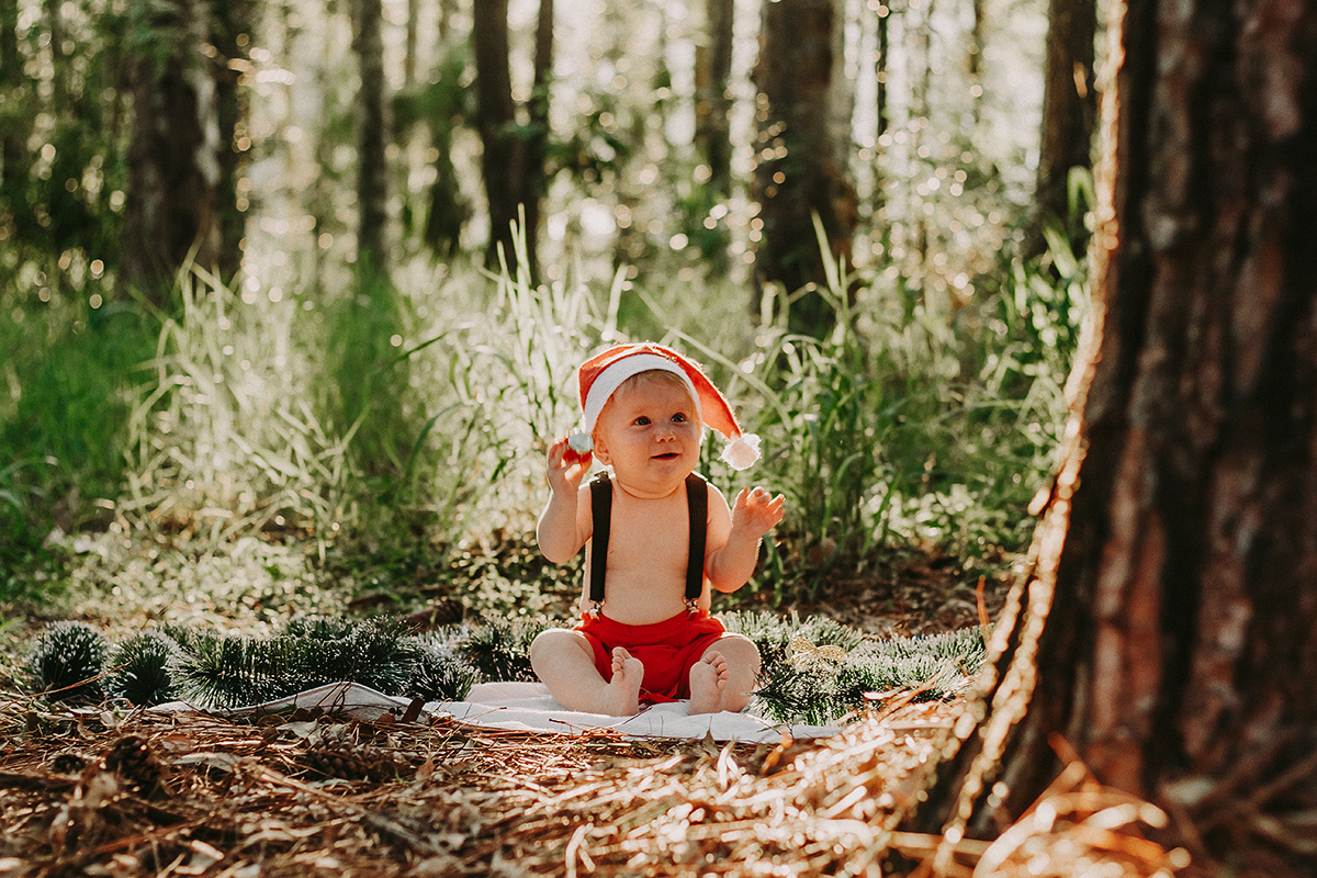Bebê no Natal sentado em ensaio temático