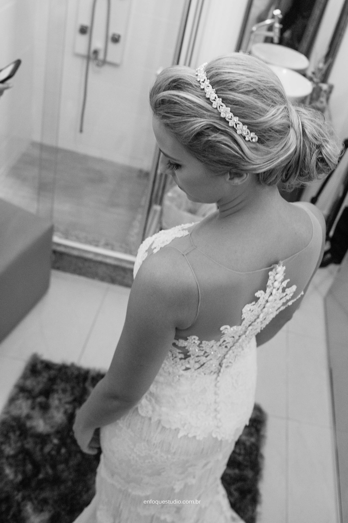 Foto detalhe noiva em PB