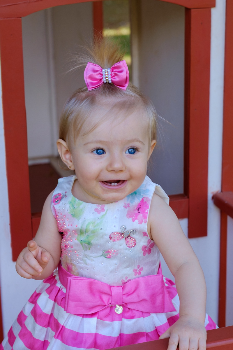 foto de aniversário de 01 ano da Isis feito no Sesc Guarapari Felipe Vieira Fotógrafo de vestido rosa