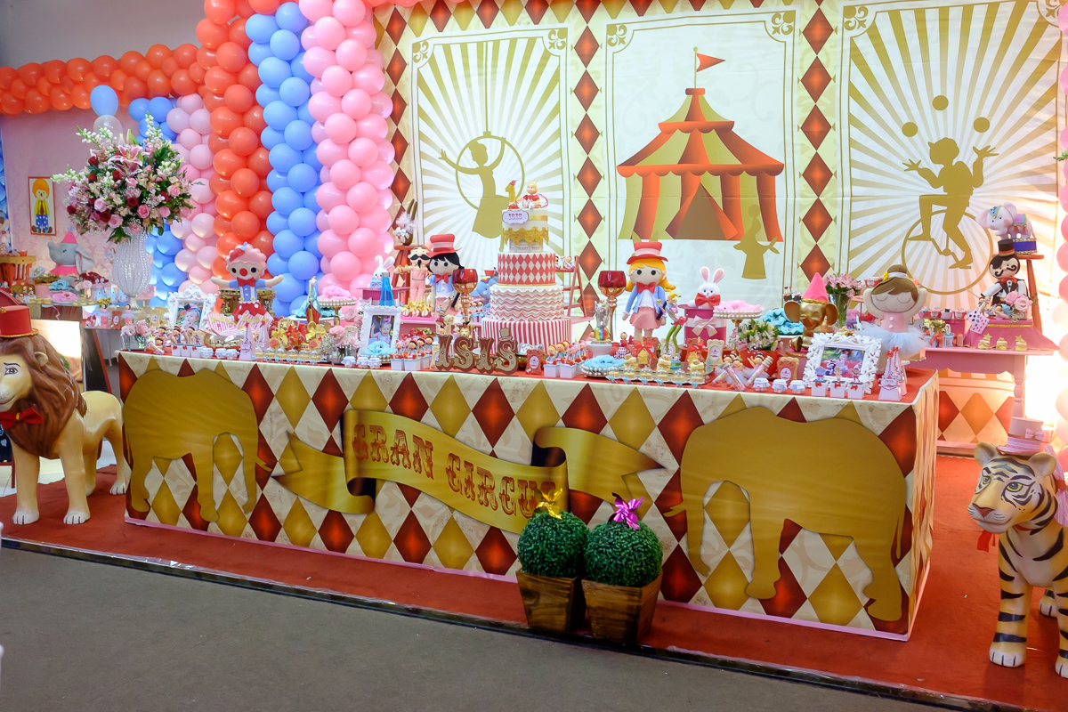decoração festa infantil tema circo aniversário de 01 ano em Guarapari Guará Centro de Eventos Felipe Vieira Fotografia