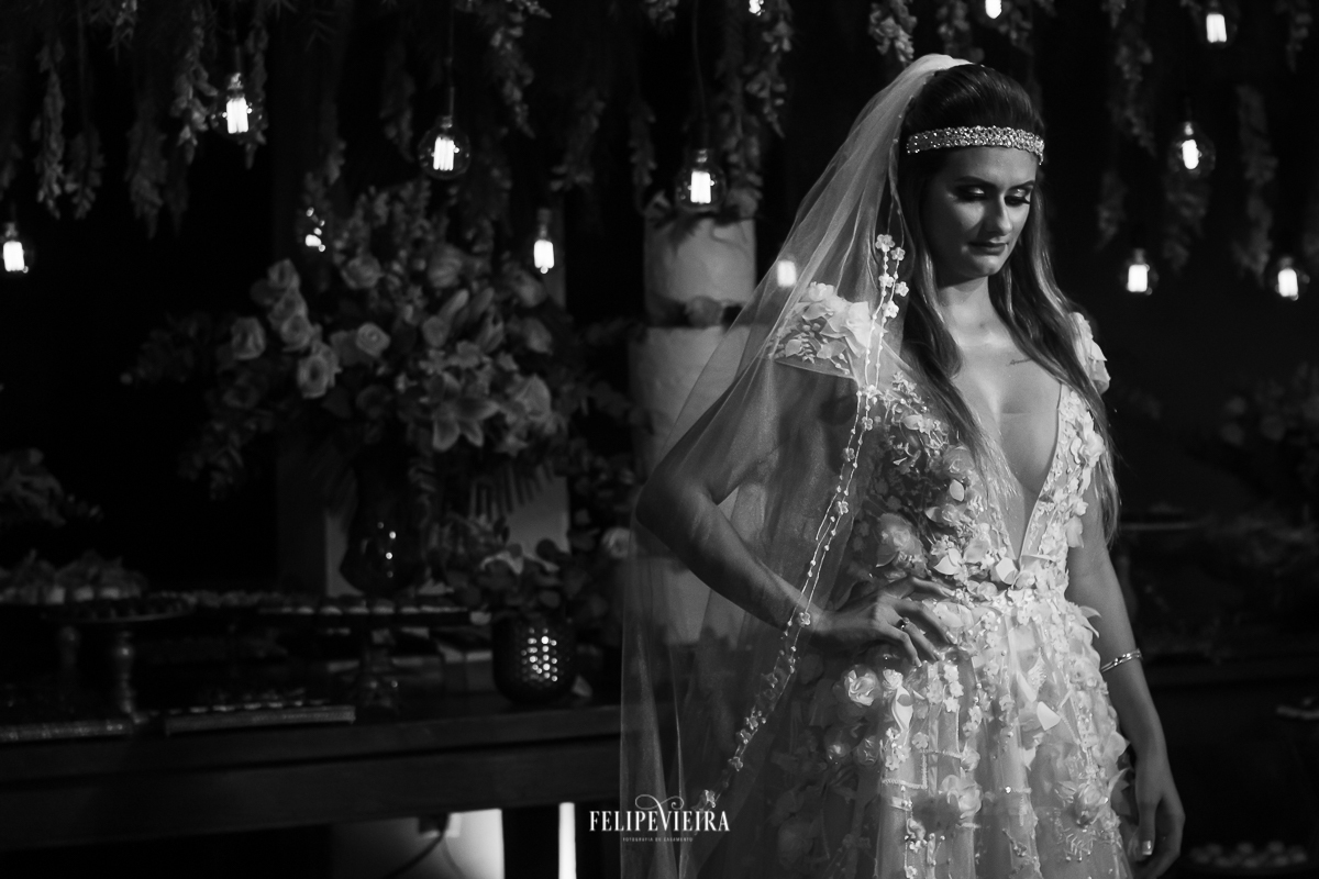 retrato da noiva em preto e branco