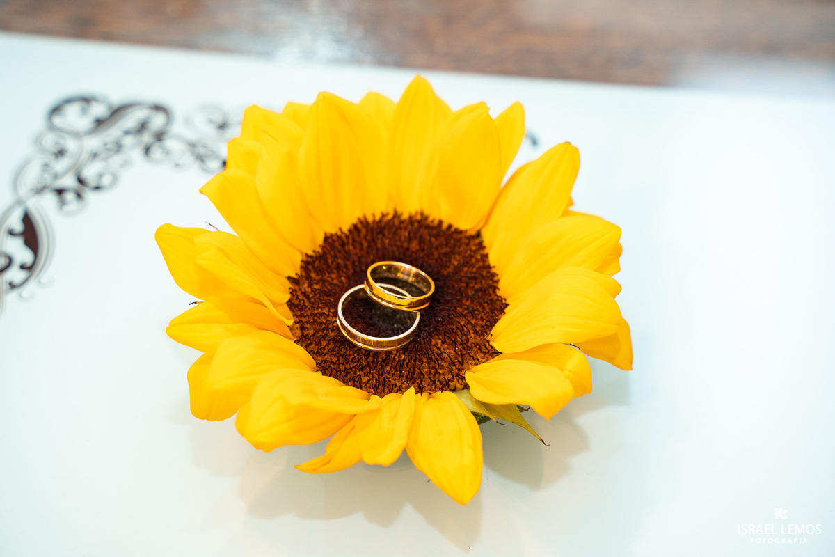 Aliancas em girassol para casamento