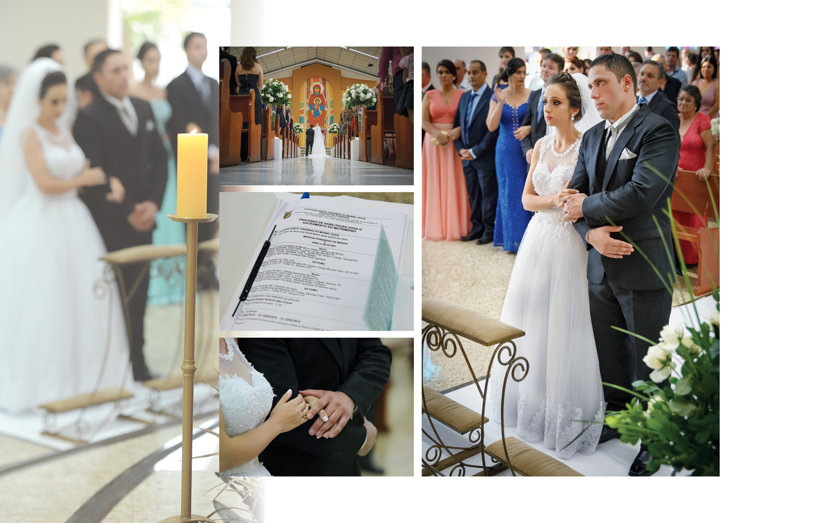 O padre fez uma bela homenage ressaltando o amor, o respeito e a fidelidade que devem nortear o matrimônio. Os noivos trocaram as alianças e os votos, jurando se amar e se apoiar em todos os momentos. Eles se beijaram sob os aplausos.