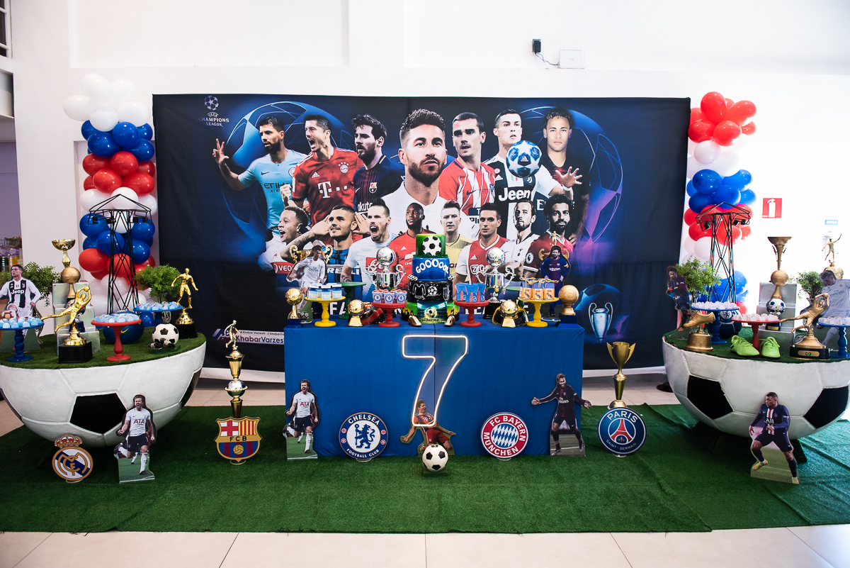 Mesa de parabéns, 7 anos, tema champions league - UEFA