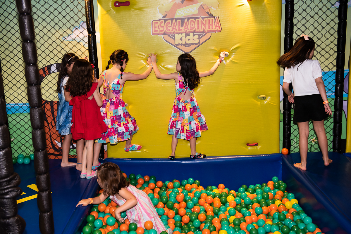 crianças reunidas na piscina de bolinha