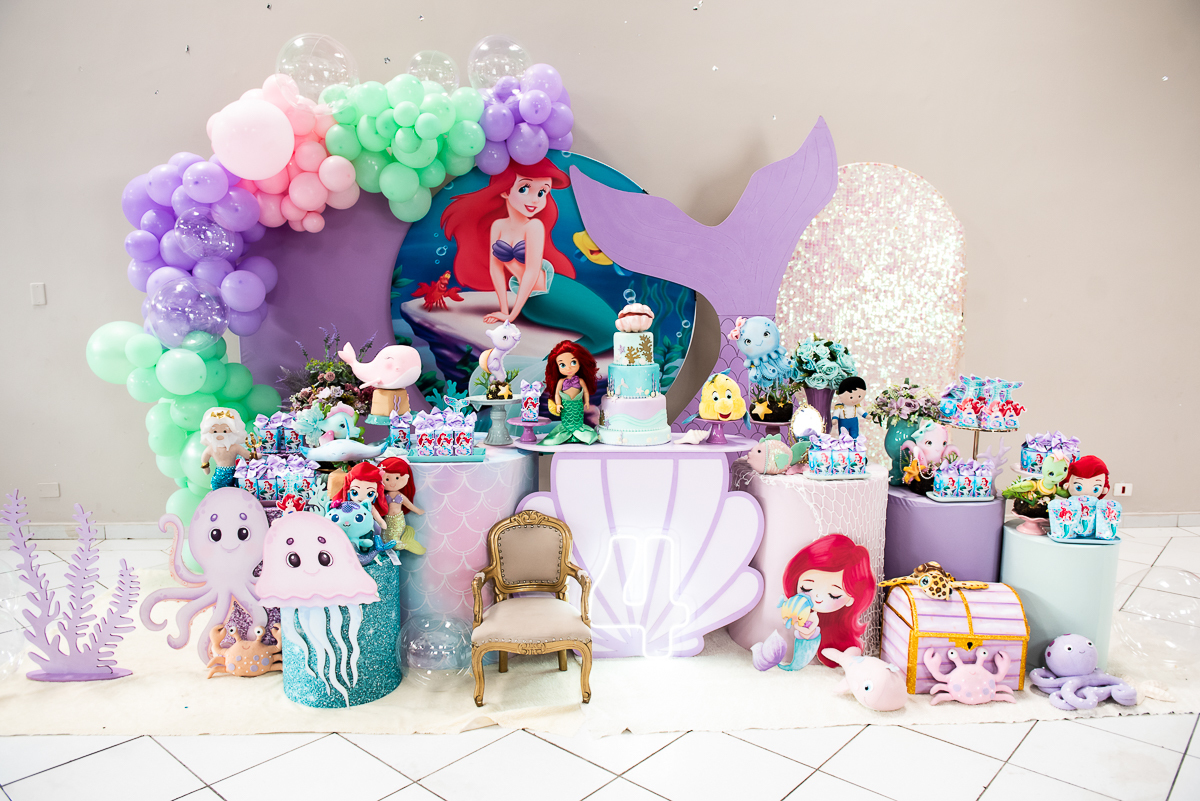 mesa de aniversário infantil tema pequena sereia