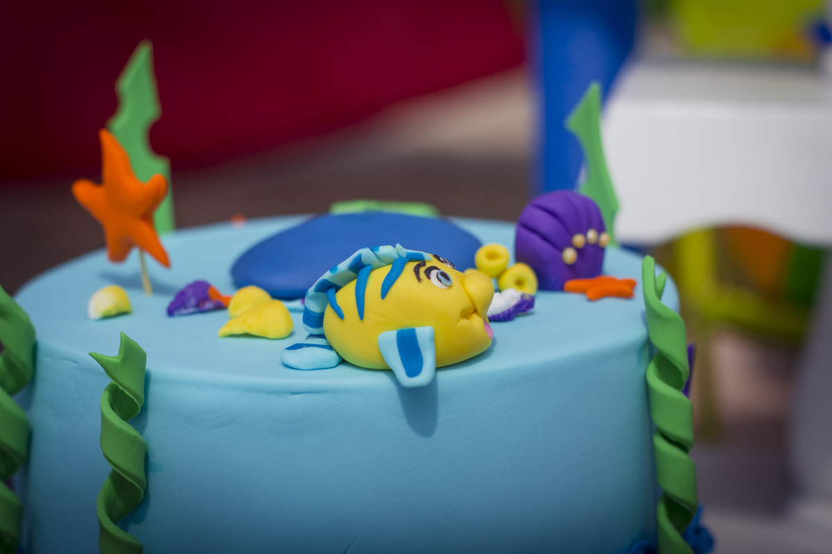 Torta, pez amarillo, estrella de mar