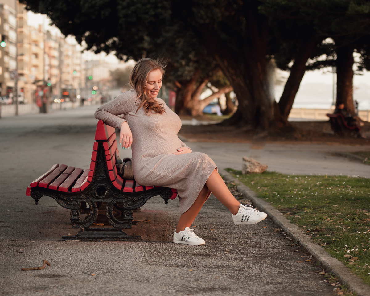 gravida banco de jardim por do sol