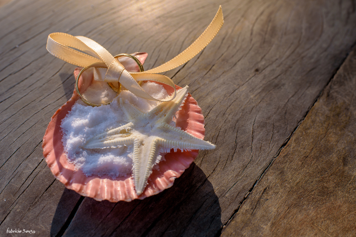 detalhe do porta alianças com estrela do mar no restaurante Bate Ponto
