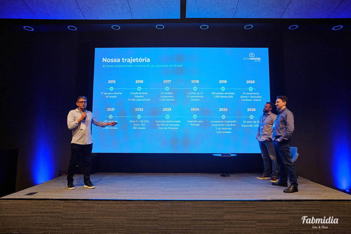 RV Experience 2026 convenção de franquados Lado Bom Seguros Rede Vistorias e Reparo Facil no Sapiens Parque Florianopolis Santa Catarina no Palco Enrico Dias, Jonatan Hartmann Matschulat e Paul