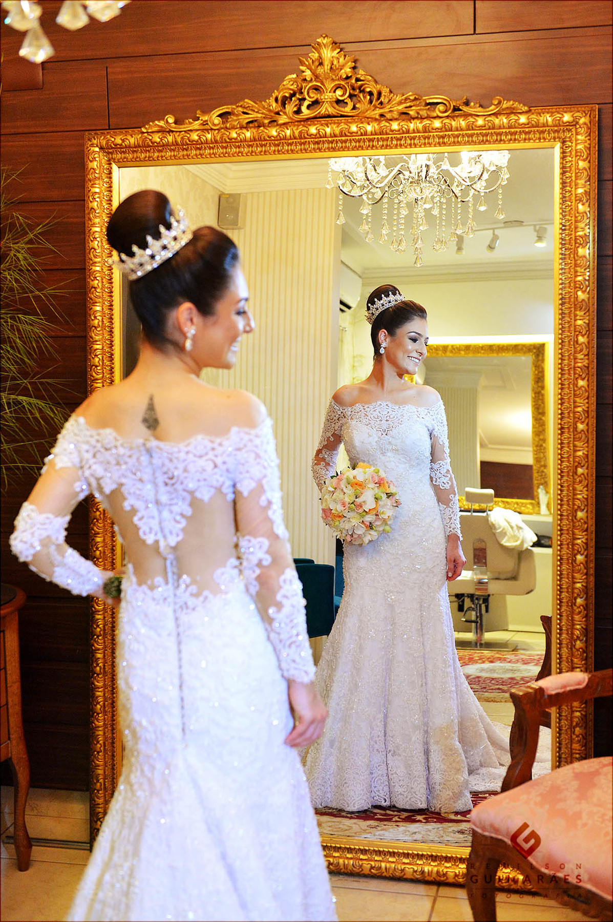 A noiva pronta para ir para a igreja