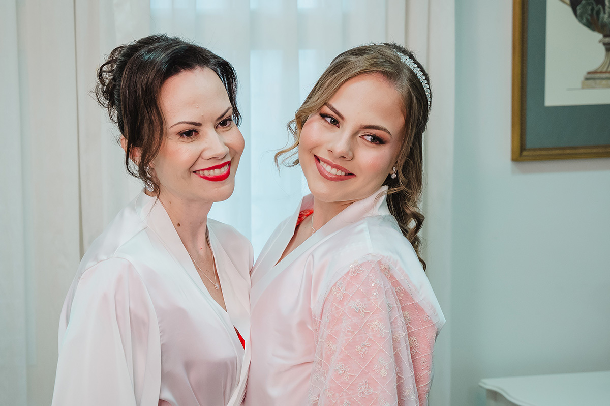 Mãe e filha no making of 