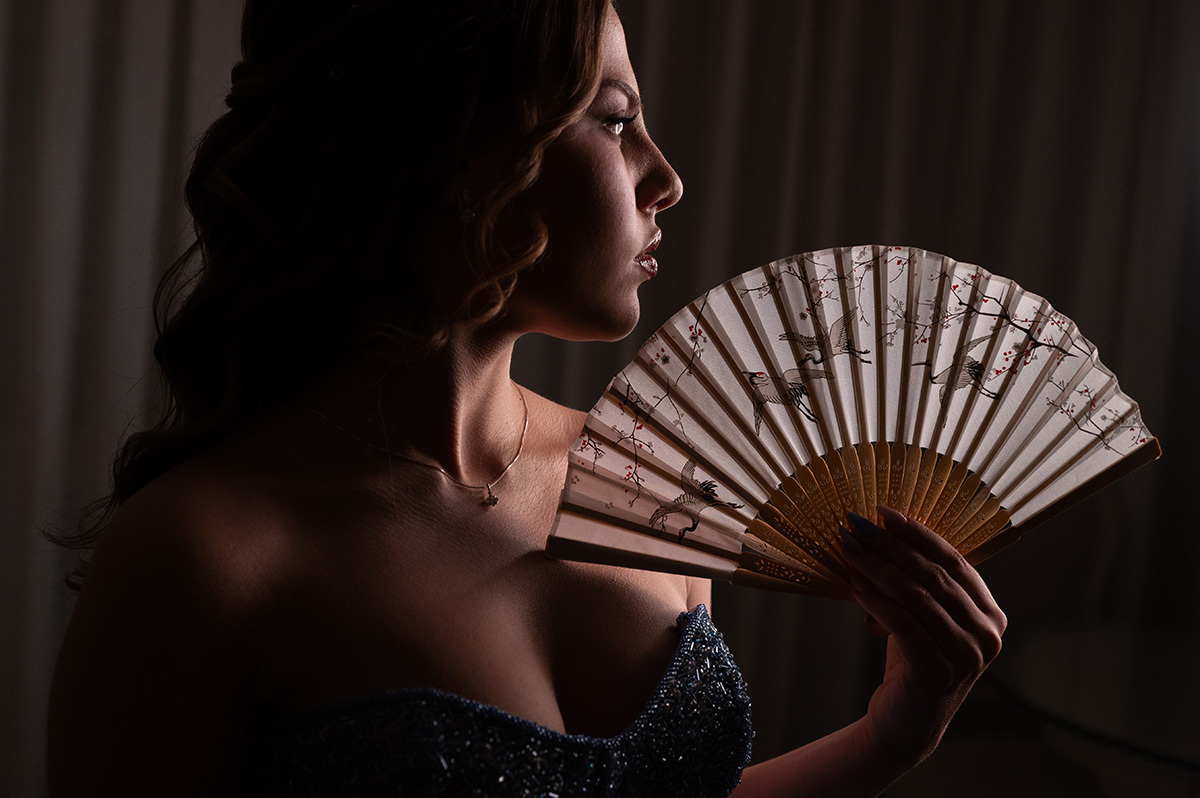 foto de silhueta da aniversariante segurando o leque