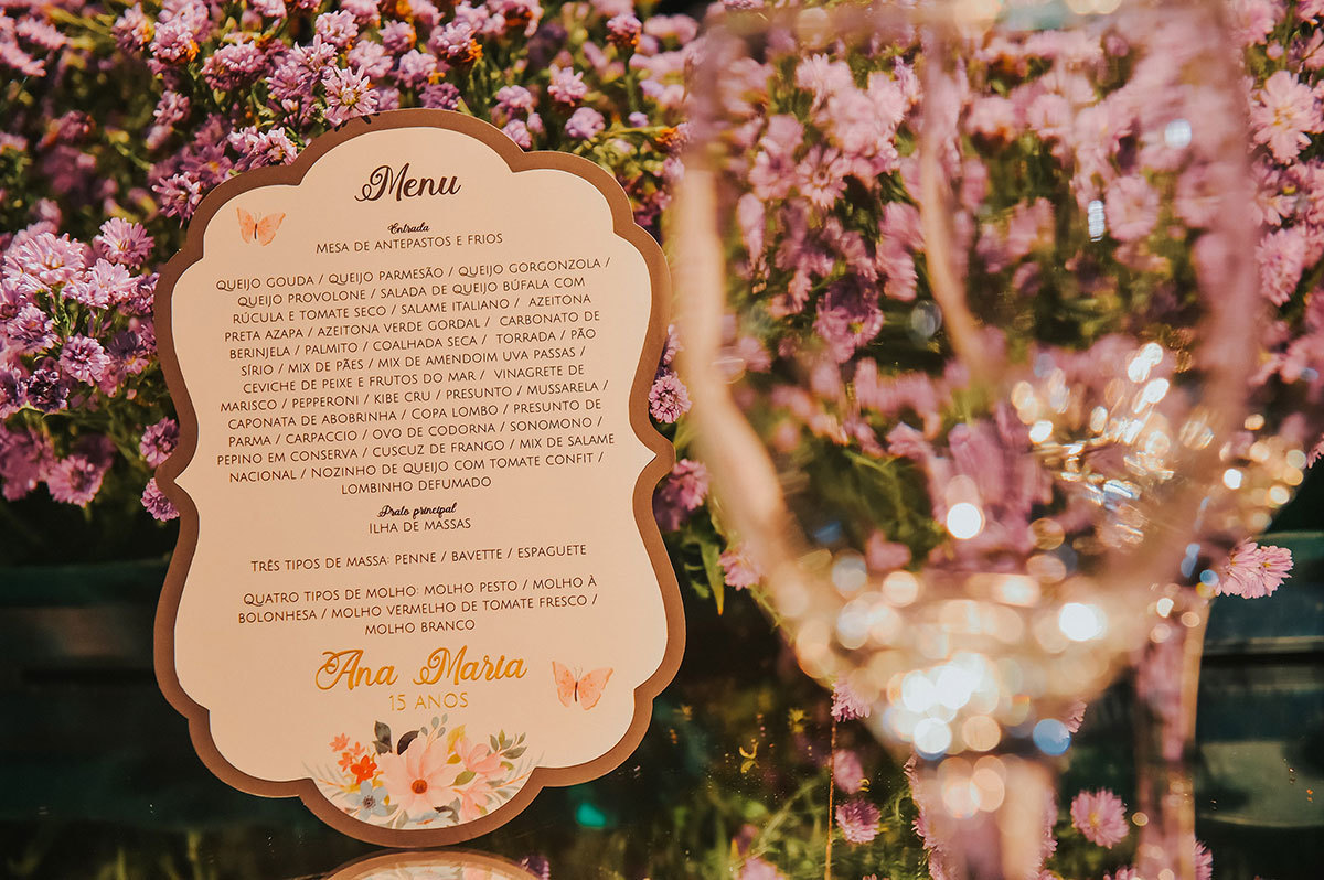 Menu do aniversário de 15 anos