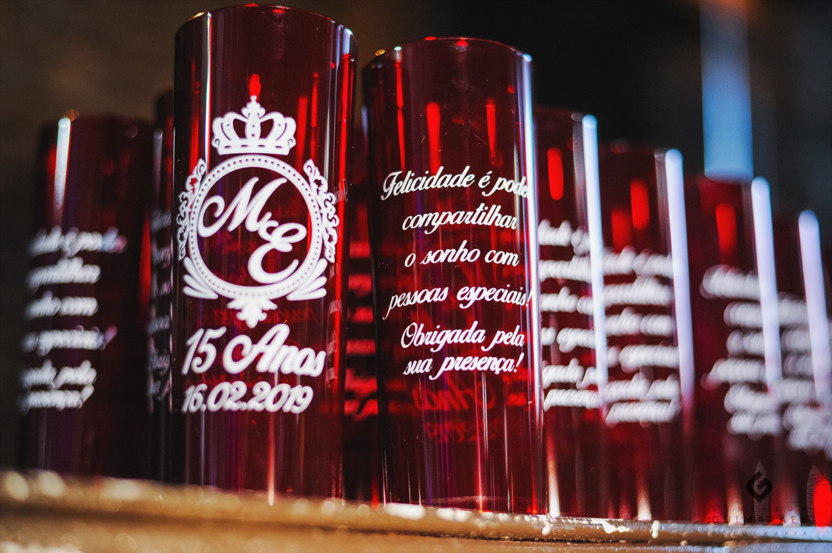 Copos personalizados para o 15 anos da Maria Eduarda