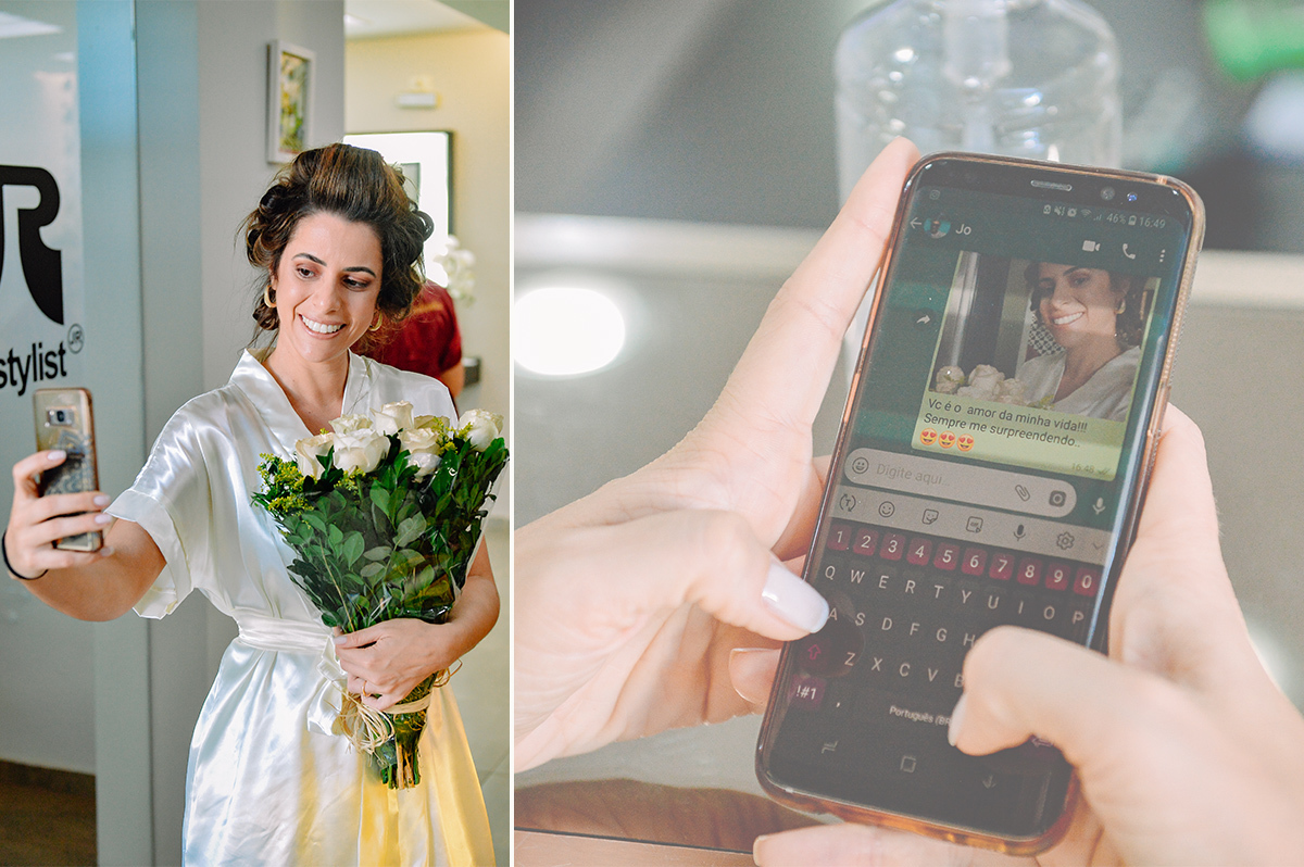 A noiva Carol mandando mensagem para o noivo