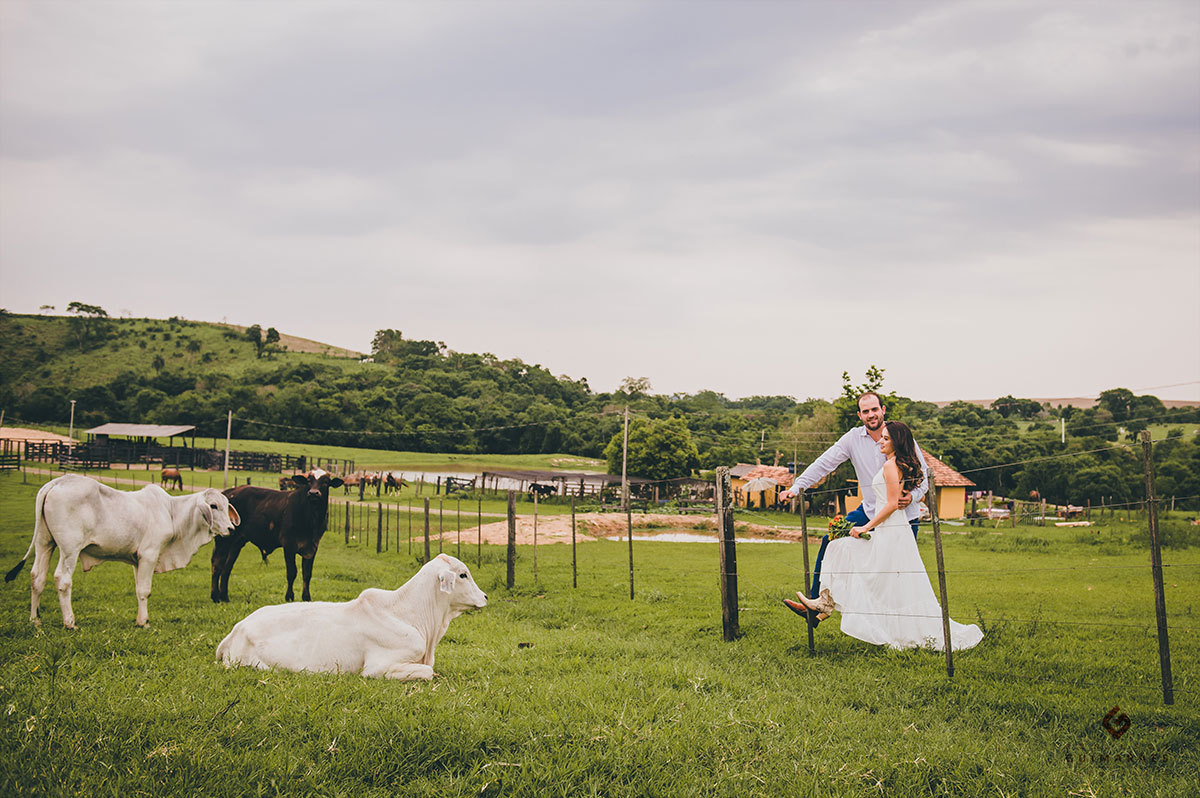 Fotos dos noivos perto do pasto