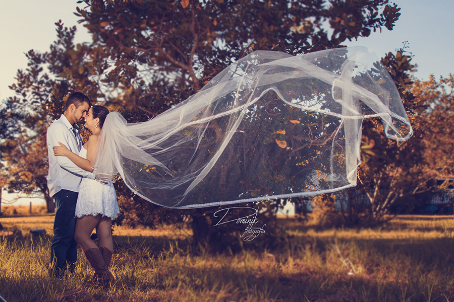 noivos abraçados véu voando parque foto envelhecida ensaio pré casamento cachoeira da serra pará dominik fotografia
