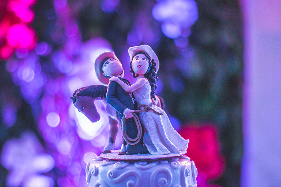 biscuit de casal em cima do bolo festa de casamento noivos cachoeira da serra dominik fotografia