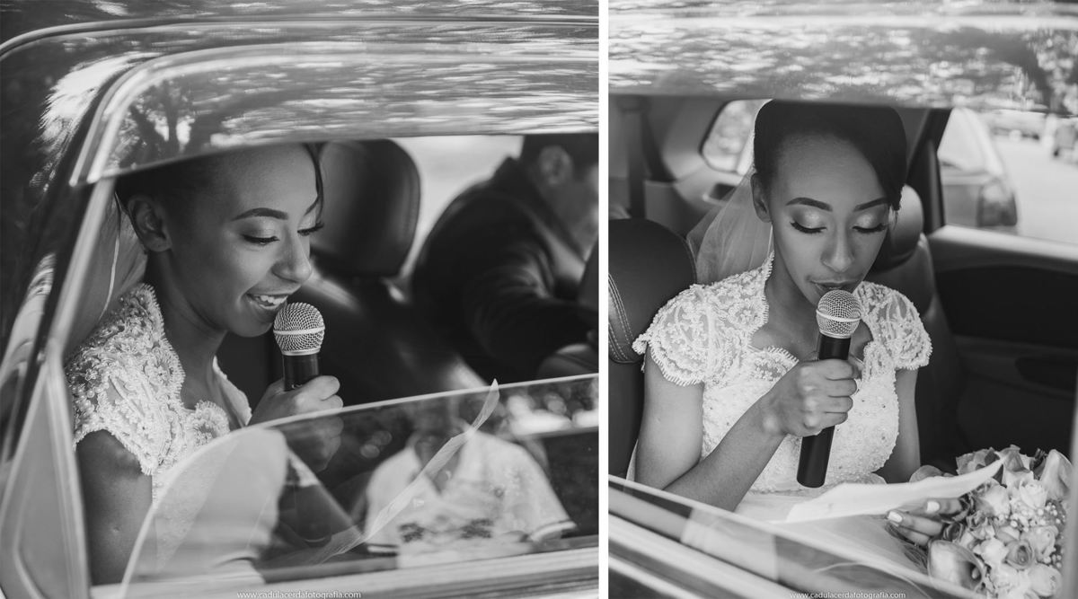 Noiva fazendo um depoimento antes da entrada