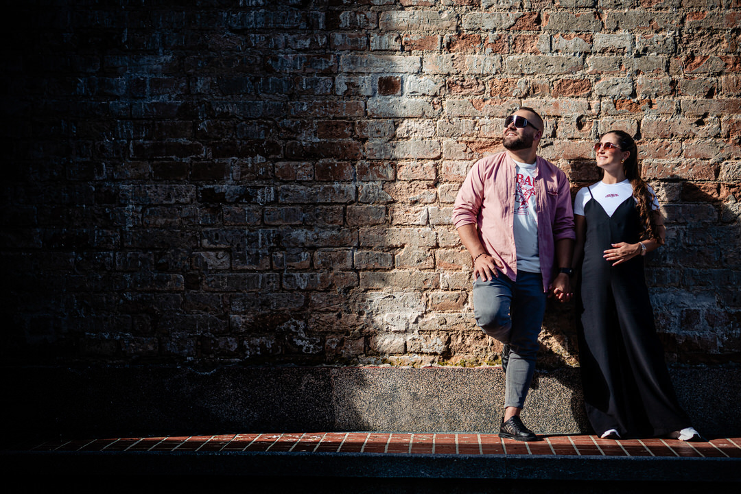 Pre-wedding photography session of the couple in a natural setting.