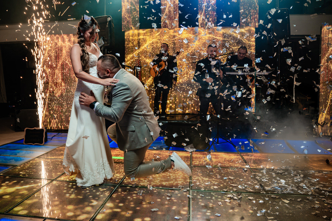 Romantic portrait of the newlyweds on their wedding day.