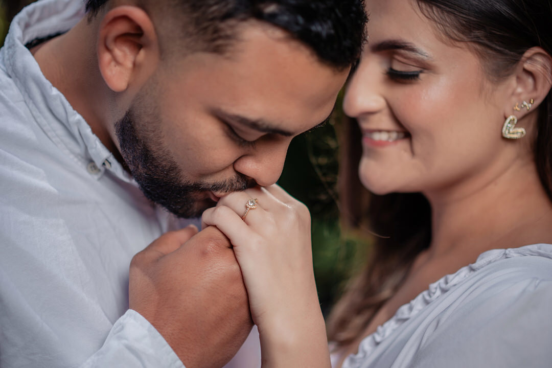 Pre-wedding photography session of the couple in a natural setting.