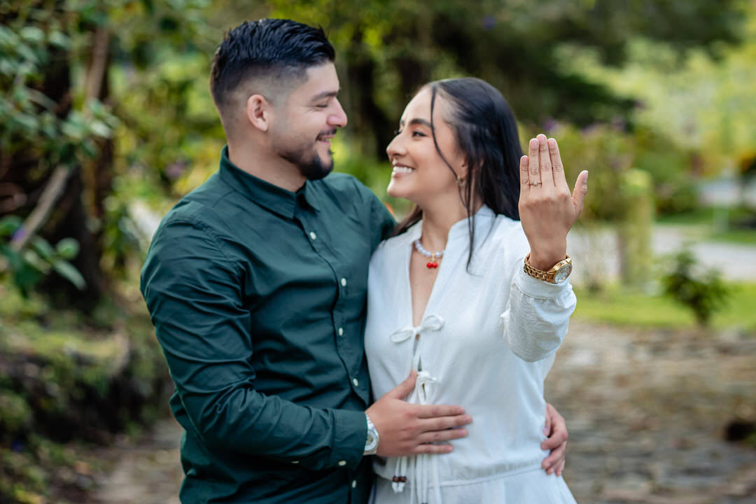 Pre-wedding photography session of the couple in a natural setting.