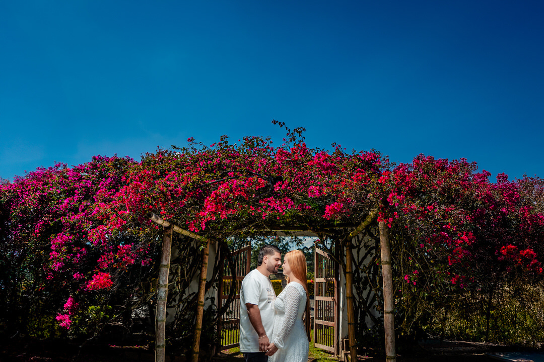 Pre-wedding photography session of the couple in a natural setting.