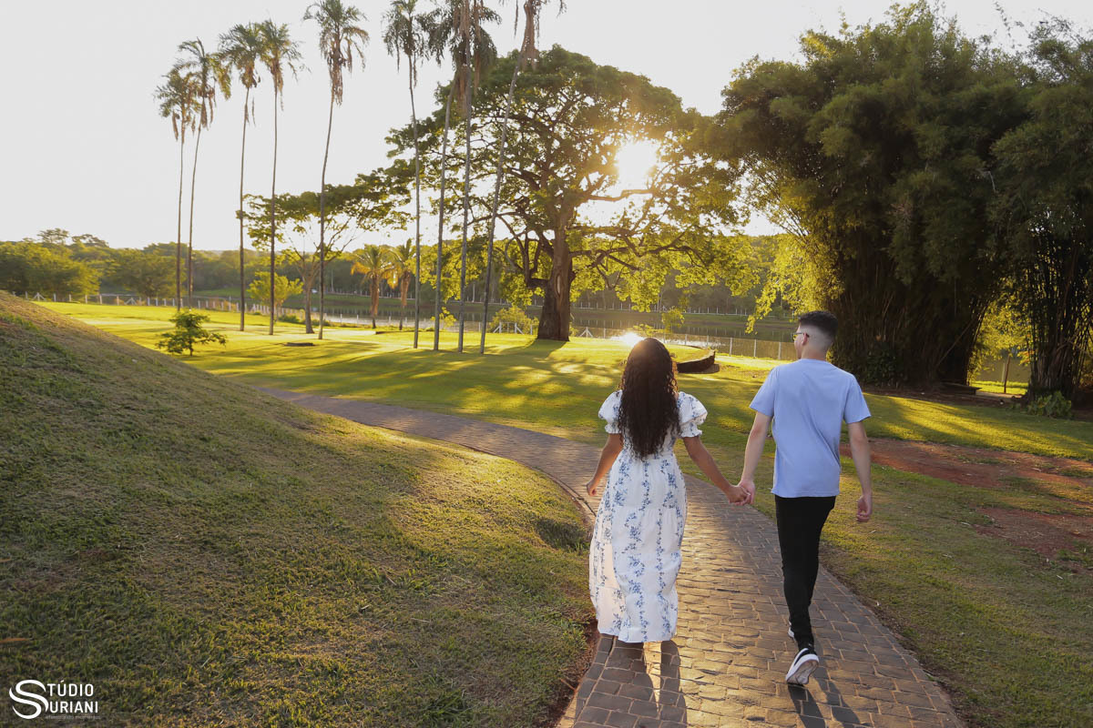 Fotos caminhando em local deslumbrante em Uberlândia em ensaio pré casamento 