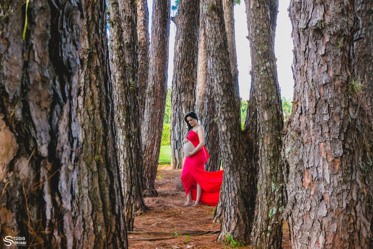 Ensaio gestante com vestido vermelho