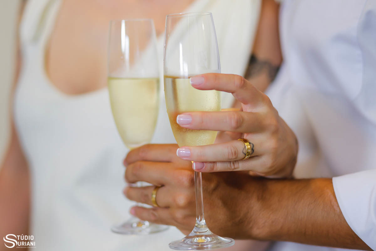 Brinde de noivos em casamento civil com aliança 